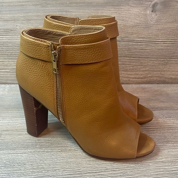 Splendid ankle brown leather open toe booties. Outside zipper stacked heel sz 10 - Picture 2 of 12